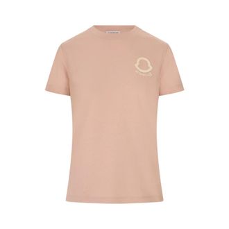 Moncler T-Shirts, female, Pink, Size: XS Embroidered Tonal Logo Cotton T-Shirt