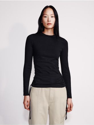 Calvin Klein Womens Ruched Slim T-Shirt - Black - XS