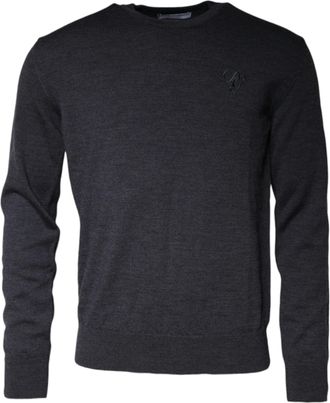 Dolce & Gabbana Mens Crew Neck Sweater Long Sleeves Style Dg - Dark Grey Wool - Size EU 46 (Mens)