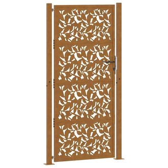Berkfield Home Garden Gate 105x205 cm Weathering Steel Leaf Design in Brown