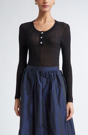 Nackiy&eacute; Keep Close Cotton & Silk Rib Henley in Noir at Nordstrom, Size Medium