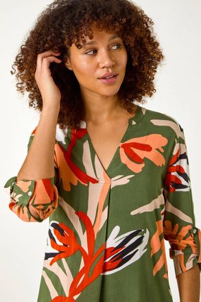 Roman Abstract Print Pleat Detail Top