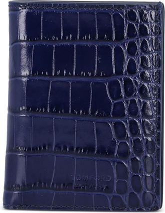 Tom Ford Pasjeshouder met krokodillen-reli&euml;f - Blauw