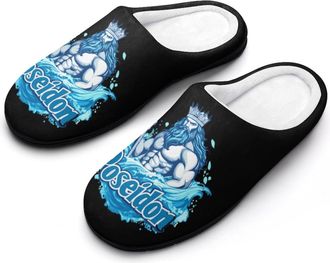 Generic Poseidon Ancient Greece Mythology Mens House Slippers Memory Foam Washable Cotton Slip on Home Shoes