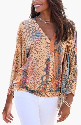 Lascana Womens Printed Long Sleeve Top in Orange Multi at Nordstrom, Size 6