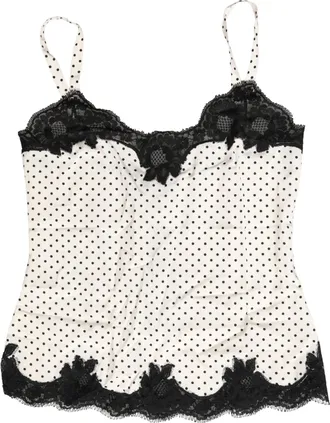 Dolce & Gabbana White Polka Dot Lace-Trimmed Camisole Top Womens Underwear
