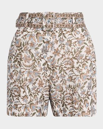 Veronica Beard Piper Belted Floral Shorts