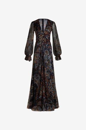 Etro Langes Seidengeorgettekleid Paisley Florals