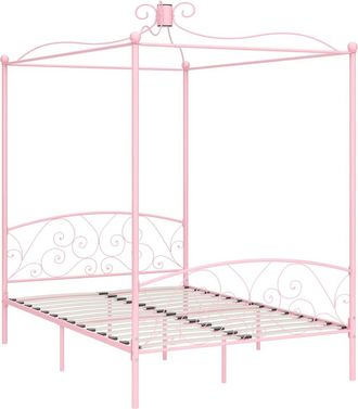 vidaXL Estructura Cama Con Dosel Sin Colch&oacute;n Metal Rosa 140x200 Cm Vidaxl