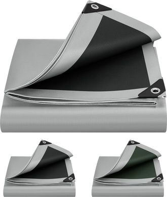 Woltu Lona Impermeable De Pe 280 G/m&sup2; L&aacute;mina Protectora Contra La Lluvia Para Exteriores 1,5 X 2 M Gris + Negro - Woltu
