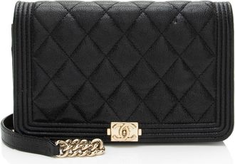 Chanel Grained Shiny Calfskin Boy Wallet on Chain
