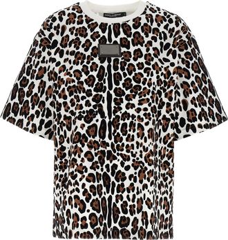 Dolce & Gabbana Animal Print Logo Plaque T Shirt