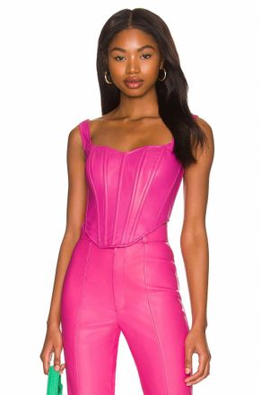 Bardot Bustier Faux Leather Corset Top In Fuchsia
