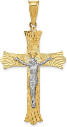 Diamond2Deal 14k Two-tone Gold Polished Satin Diamond-Cut Crucifix Cross Pendant