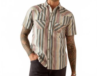 Ariat Hughie Retro Fit Stripe Button Down Shirt In Beige