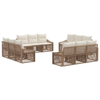 vidaXL Conjunto De Sof&aacute;s De Jard&iacute;n 12 Pcs Beige Rat&aacute;n Sint&eacute;tico Vidaxl