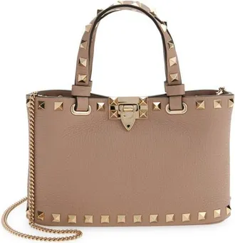Valentino Garavani Mini Rockstud Leather Top Handle Bag in Poudre at Nordstrom