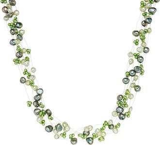 Valero Pearls Womens Fresh Water Cultured Pearl Necklace - Green Sterling Silver - One Size