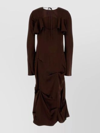 Ganni satin dress draped design long sleeves ruffles