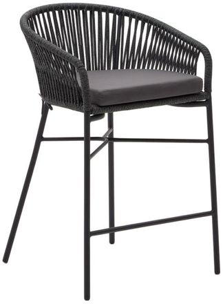 K Home Handgeflochtener Outdoor Design Barstuhl Yanetto Sitzh&ouml;he 65 cm - Schwarz