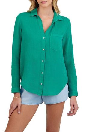 Bella Dahl Garment Dyed Linen Button-Up Shirt in Aqua Green at Nordstrom, Size X-Large