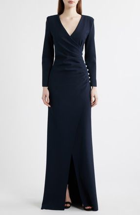 La Petite Robe Di Chiara Boni Wiesa Faux Pearl Detail Long Sleeve Gown in Dark Midnight at Nordstrom, Size 12 Us