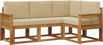 vidaXL Conjunto De Sof&aacute;s De Exterior 4 Uds. Natural Y Beige Poli&eacute;ster Vidaxl