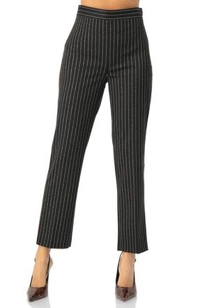 Ivonne Straight-Leg Striped Trousers in Black at Nordstrom, Size 14