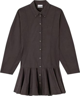 Ganni Stretch Cotton Buttoned Mini Dress Black