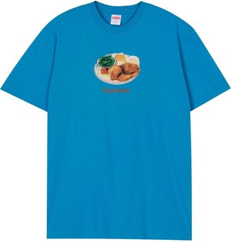 SUPREME SS18 Chicken Dinner Tee Cyan Printing Short Sleeve Unisex Blue SUP-SS18-0185