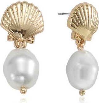 Ettika Shell Faux Pearl Drop Earrings in Gold at Nordstrom Rack
