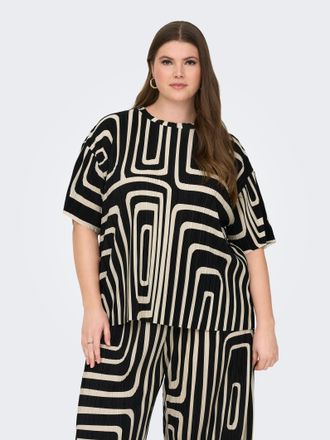 Only Carmakoma Kurzarmshirt ONLY CARMAKOMA CARRAVENNA S/S PLISSE AOP TOP JRS NOOS, Damen, Gr. L, schwarz aop:oatmeal graphic, Jersey, Obermaterial: 100% Polyester, b