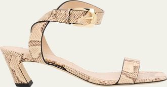 Stuart Weitzman 50mm Sai Snake-Embossed Leather Ankle-Strap Sandals