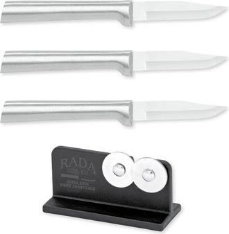 Rada Cutlery 2.5-Inch Peeling Paring Knife Set of 3 & Quick Edge Knife Sharpener