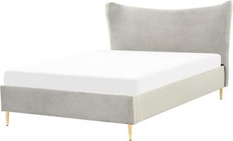 Beliani Bed Velvet CHALEIX 140 x 200 cm (EU Double) Light Grey