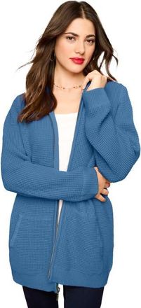 Roaman's Plus Size Waffle Knit Zip Front Relaxed Hoodie in Dusty Indigo at Nordstrom, Size Medium