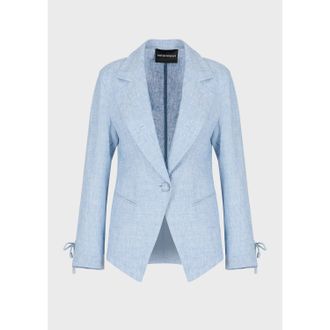 Emporio Armani Womens Blazer in Light Blue Linen - Size 14 UK