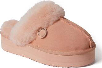 Dearfoams Fireside by Dearfoams Womens Melton Genuine Shearling Platform Scuff Slipper
