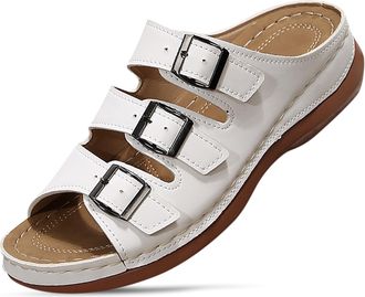 Generic Women Summer Slip On Casual Open Toe Comfortable Beach Walking Flat Sandals Slippers Lightweight Flexible Sole Design (White, 5.5)