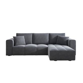 Concept Usine Sof&aacute; esquinero cama de 4 plazas con cofre de terciopelo gris antracita