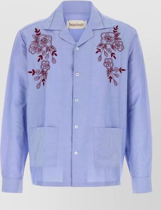 Baziszt celeste cotton blend shirt long sleeves