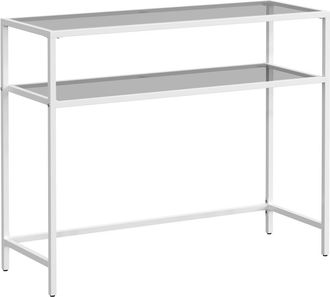 Vasagle Mesa de consola con tablero de vidrio templado de color blanco y gris