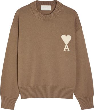 Ami Ami Paris Logo-intarsia Wool and Cotton-blend Jumper - Beige - XL
