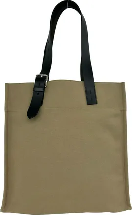 Herm&egrave;s Black Brown Canvas Tote Bag (Pre-Owned)