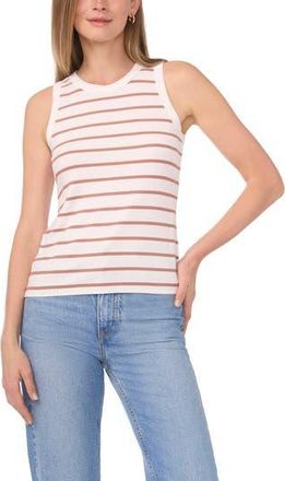 Halogen Fitted Ribbed Tank Top in Mocha Mousse Stripe at Nordstrom Rack, Size X-Small