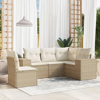 vidaXL Vidaxl - Juego De Sof&aacute;s Jard&iacute;n Con Cojines 5 Pzas Rat&aacute;n Sint&eacute;tico Beige