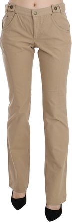 Just Cavalli Beige Cotton Mid Waist Straight Trousers Womens Pants