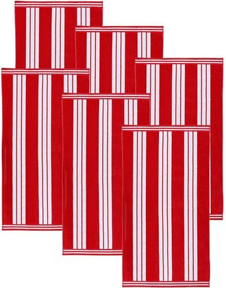 Superior Set Of 6 Cabana Stripe Oversized Cotton Beach Towels