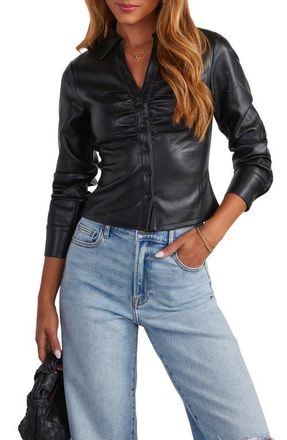 VICI Collection Fairfax Ruched Faux Leather Crop Shirt in Black at Nordstrom, Size Small
