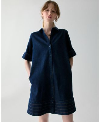 Kate Spade New York Womens Denim Trapunto Mini Shirtdress - Dark Blue - Size X-Large